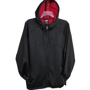 M937) CSG Men's Black Disruptor Pockets Red Lining Zip Hoodie Size XL